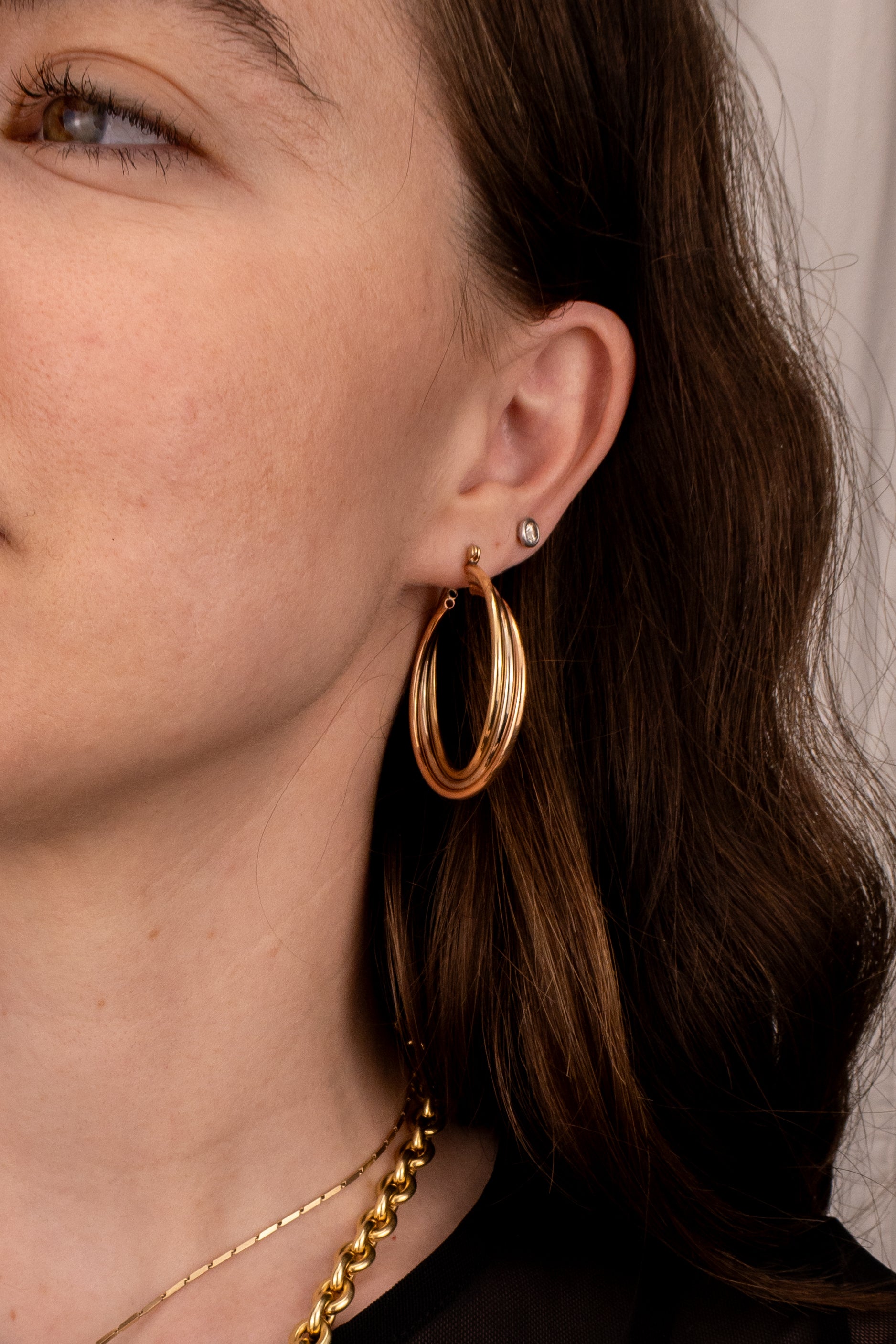 14ct Tri-Gold Twisted Hoops