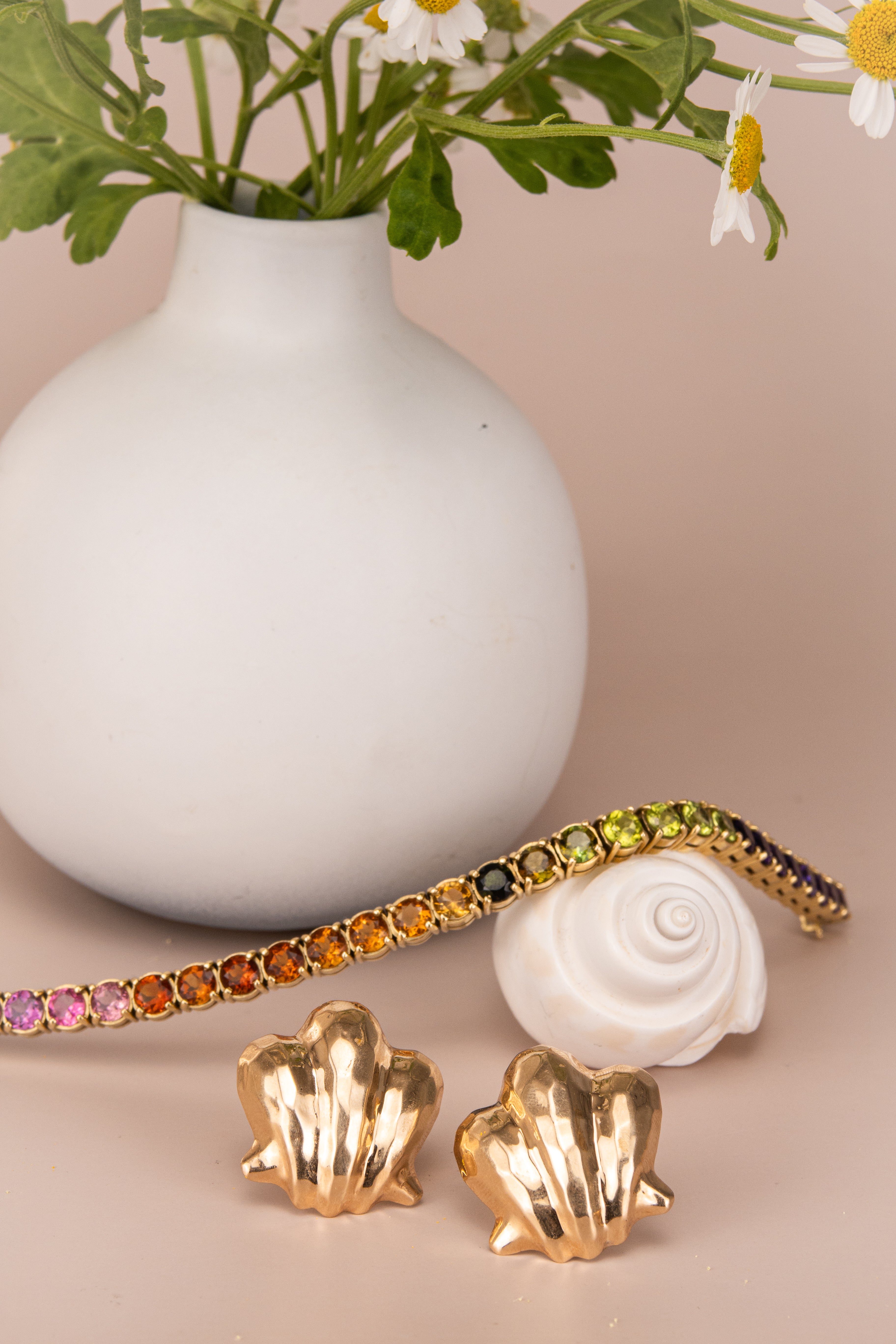 14ct Yellow Gold Hammered Shell Earrings