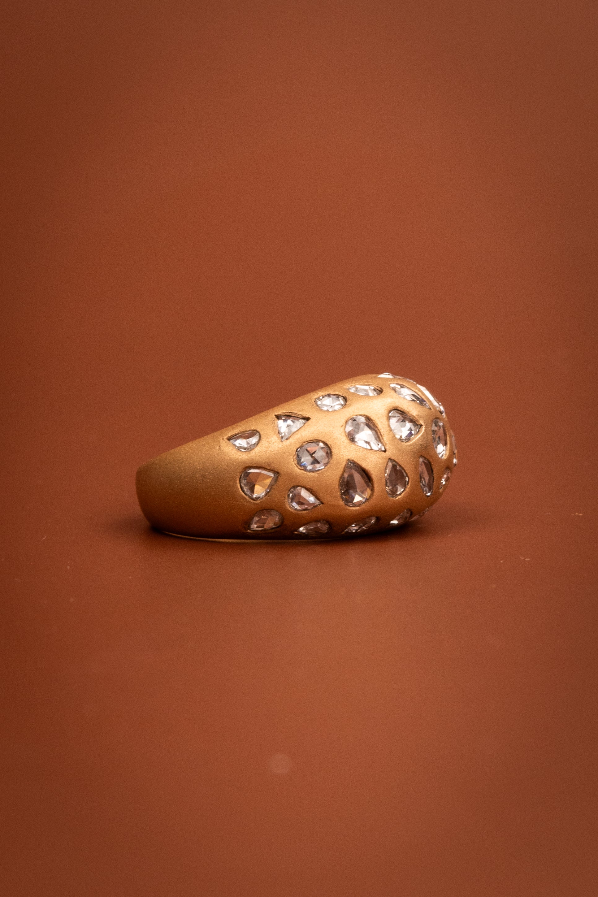 18ct Rose Gold and Rose Cut Diamond Bombe Ring