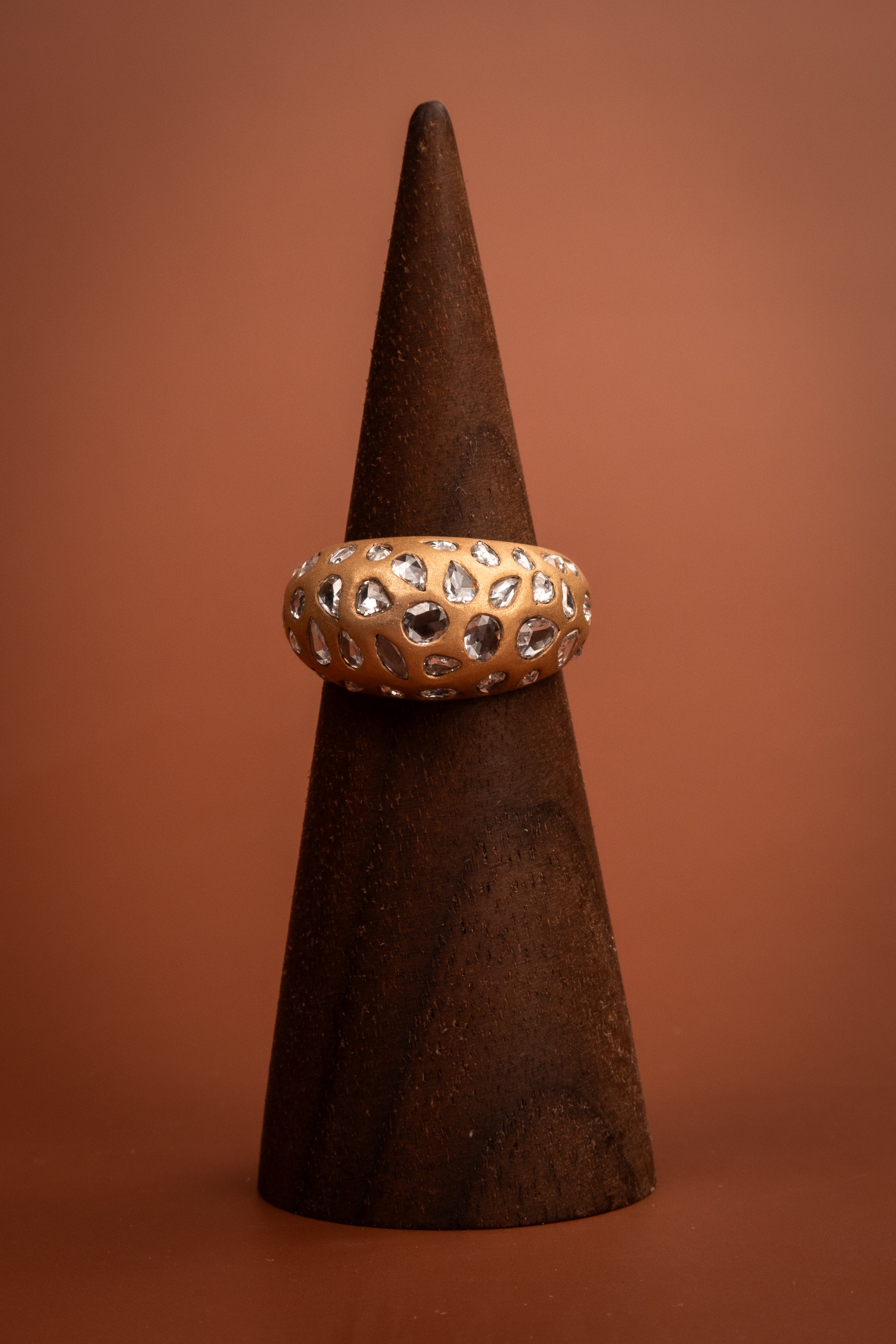 18ct Rose Gold and Rose Cut Diamond Bombe Ring