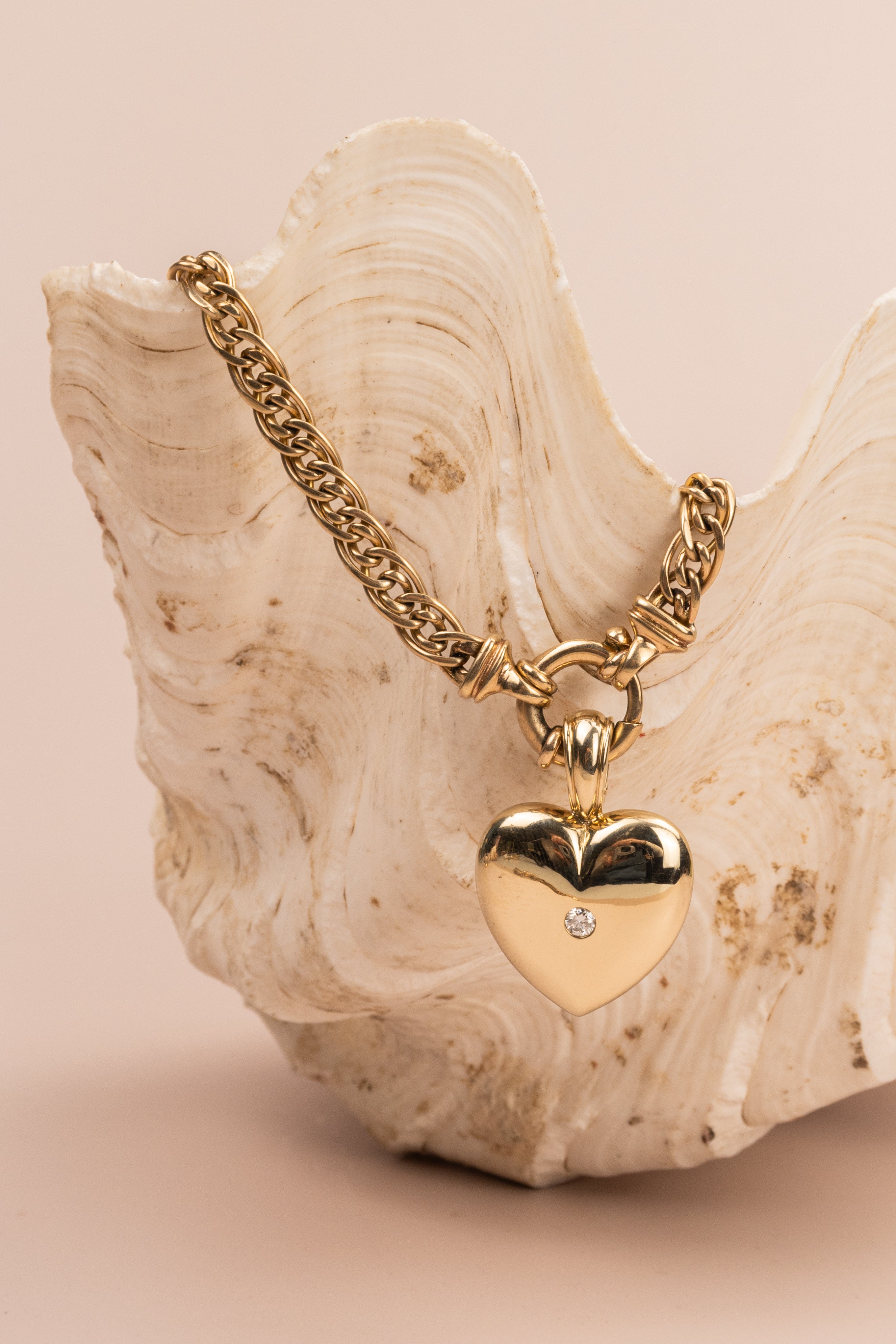 10ct Yellow Gold Puffy Heart Diamond Pendant