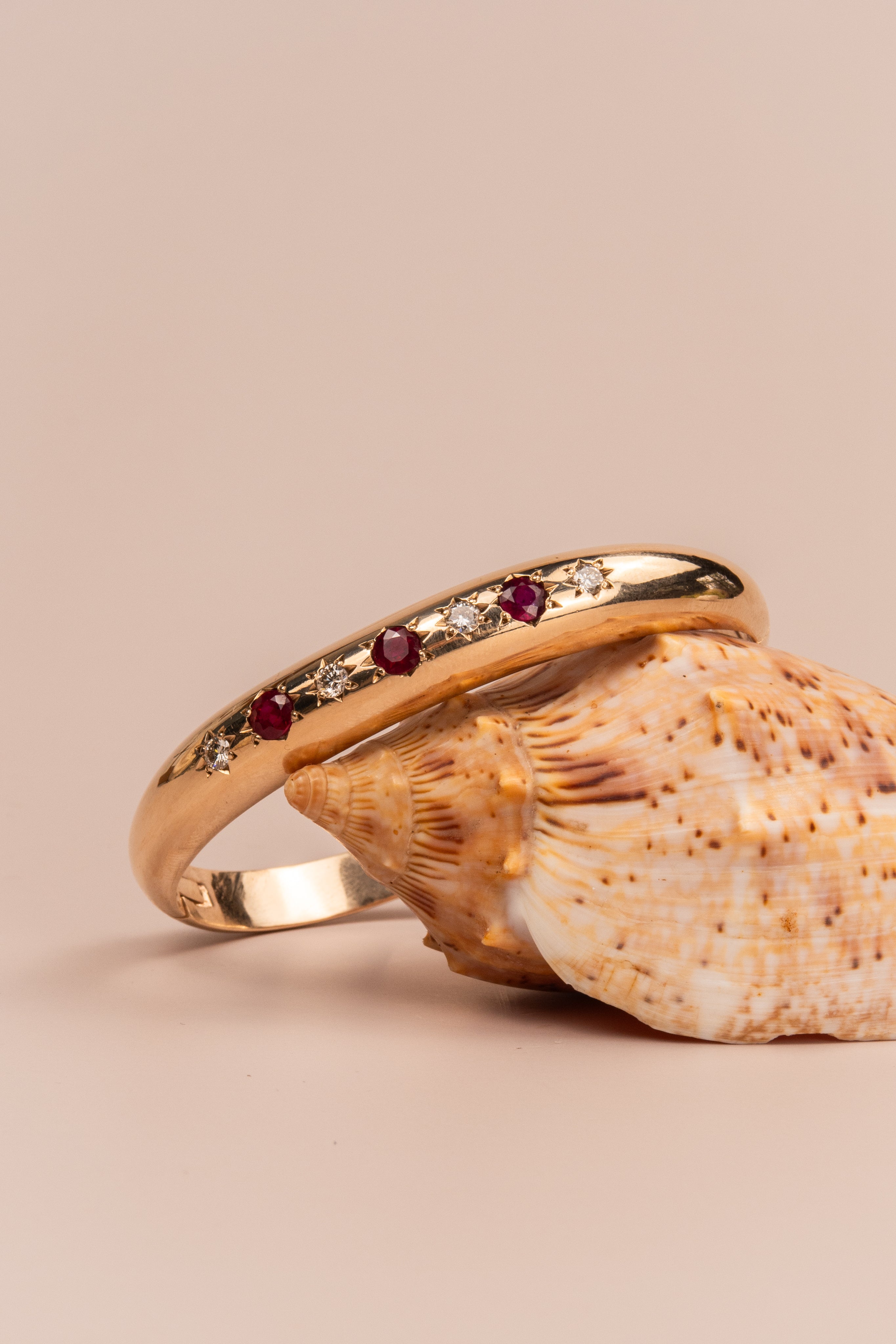 9ct Yellow Gold Pigeon Blood Ruby & Diamond Bangle