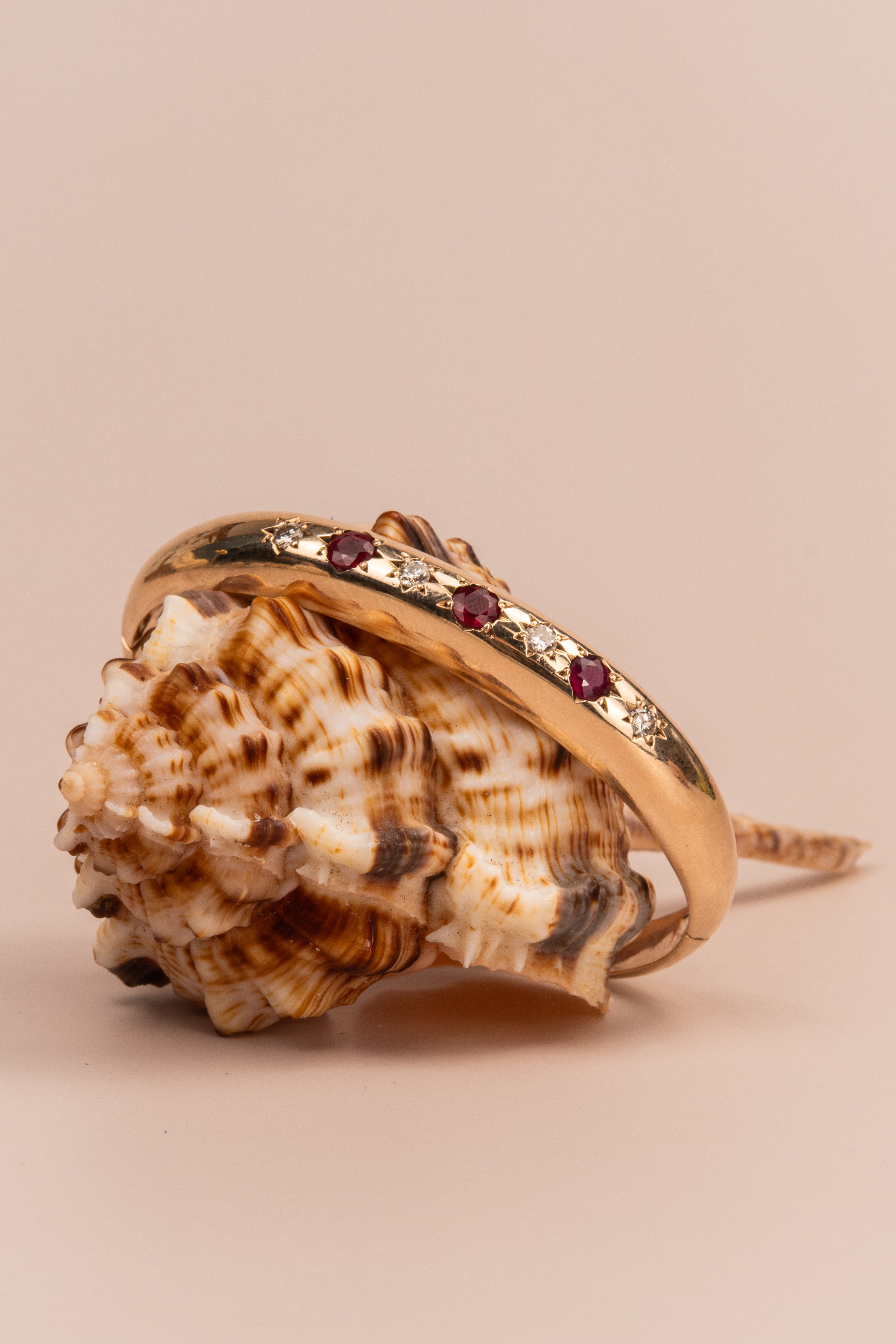 9ct Yellow Gold Pigeon Blood Ruby & Diamond Bangle