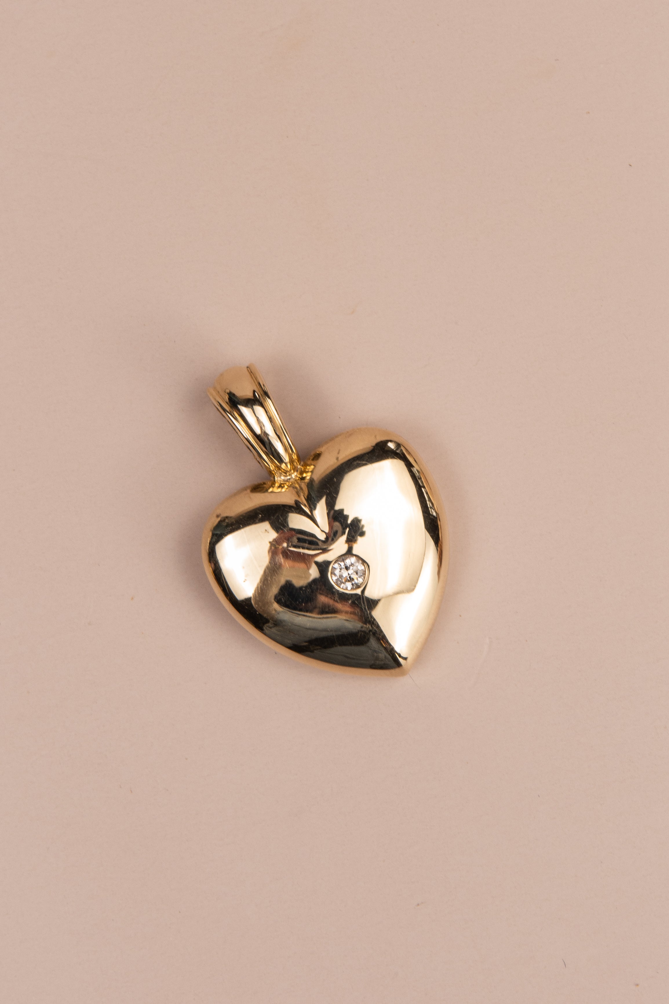 10ct Yellow Gold Puffy Heart Diamond Pendant