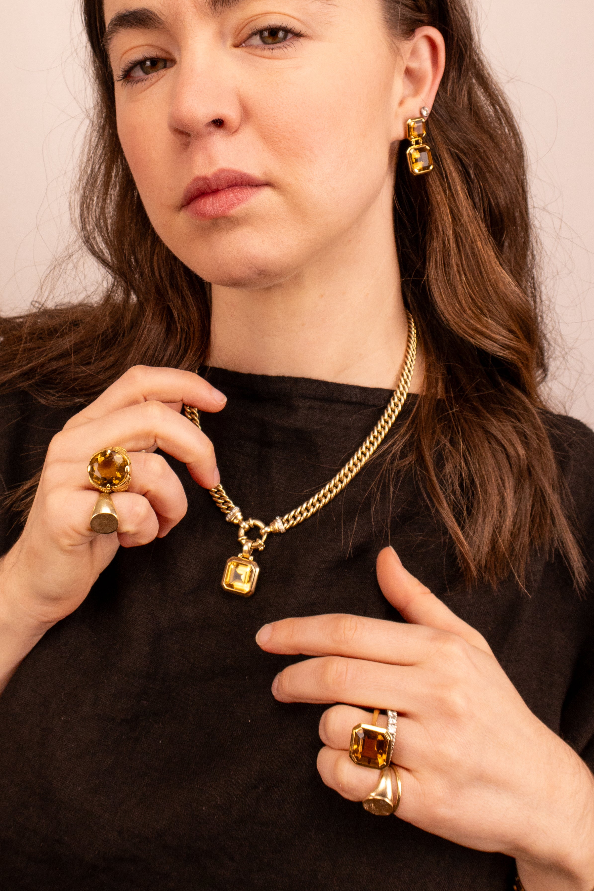 9ct Yellow GoldDouble Curb & Diamond Necklace