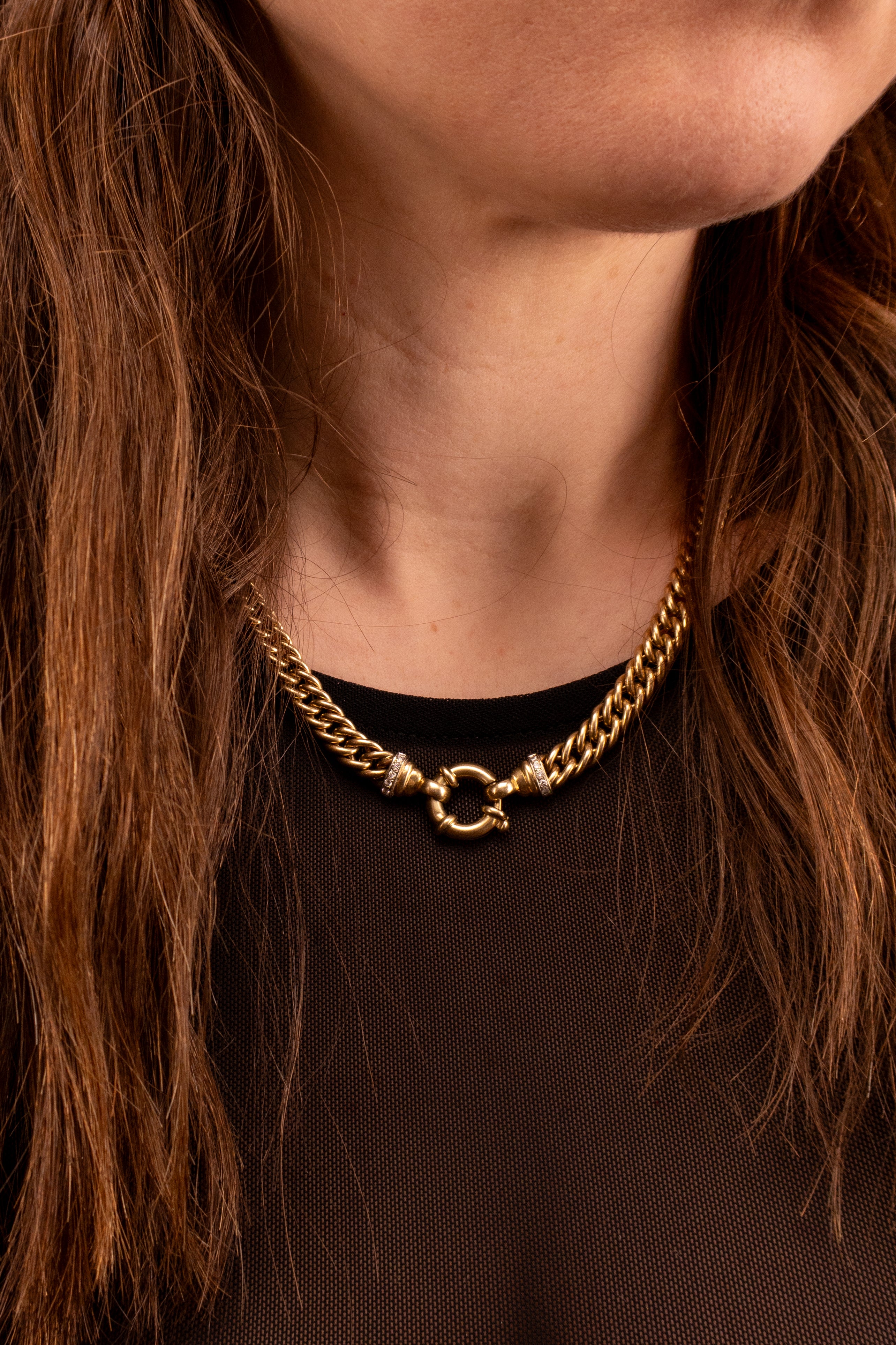 9ct Yellow GoldDouble Curb & Diamond Necklace