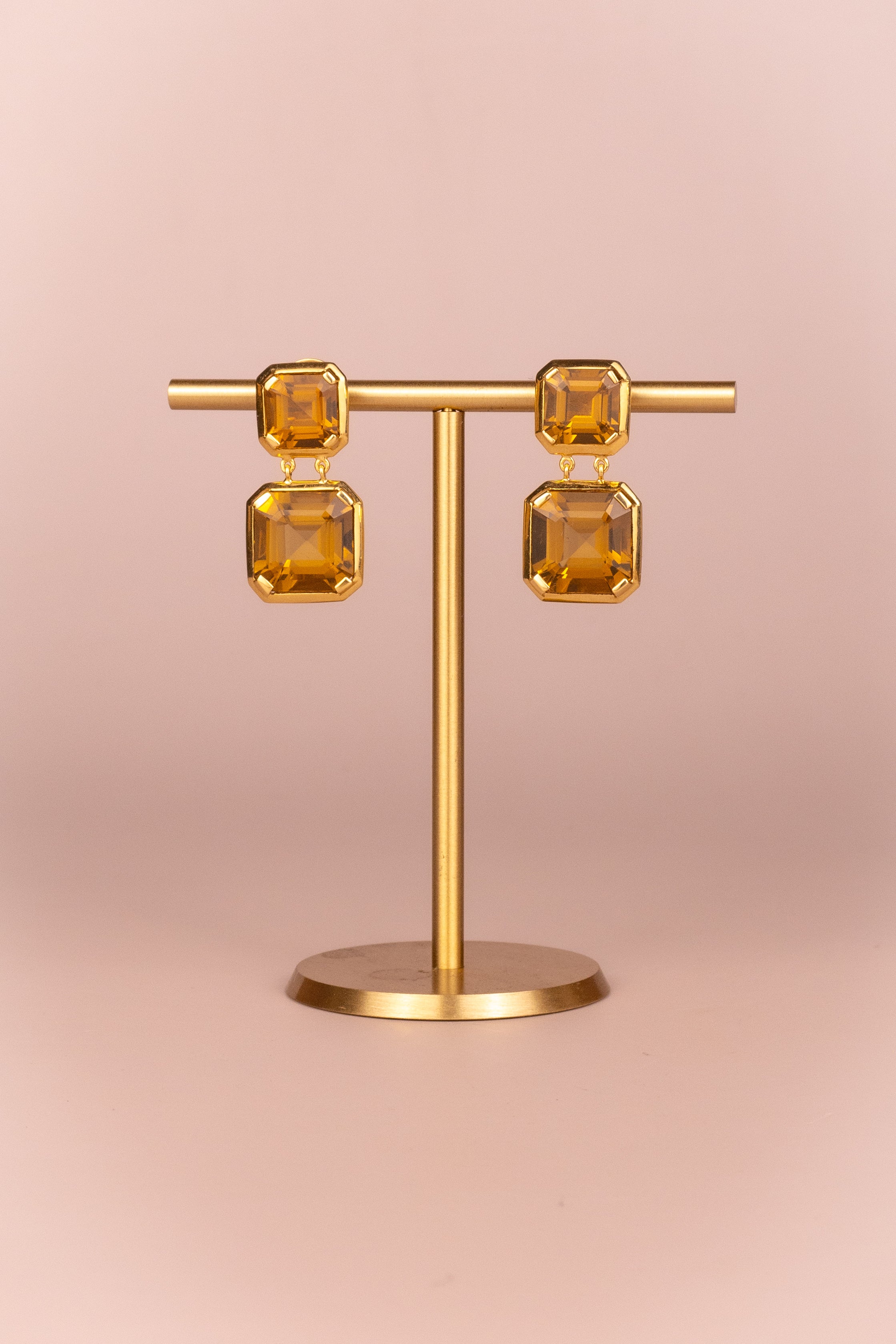 18ct Yellow Gold Asscher Cut Citrine Earrings